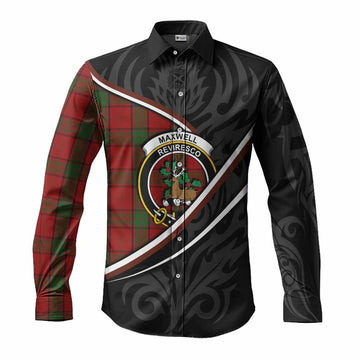Maxwell Tartan Family Crest Long Sleeve Button Shirts Celtic Scottish Thistle Floral