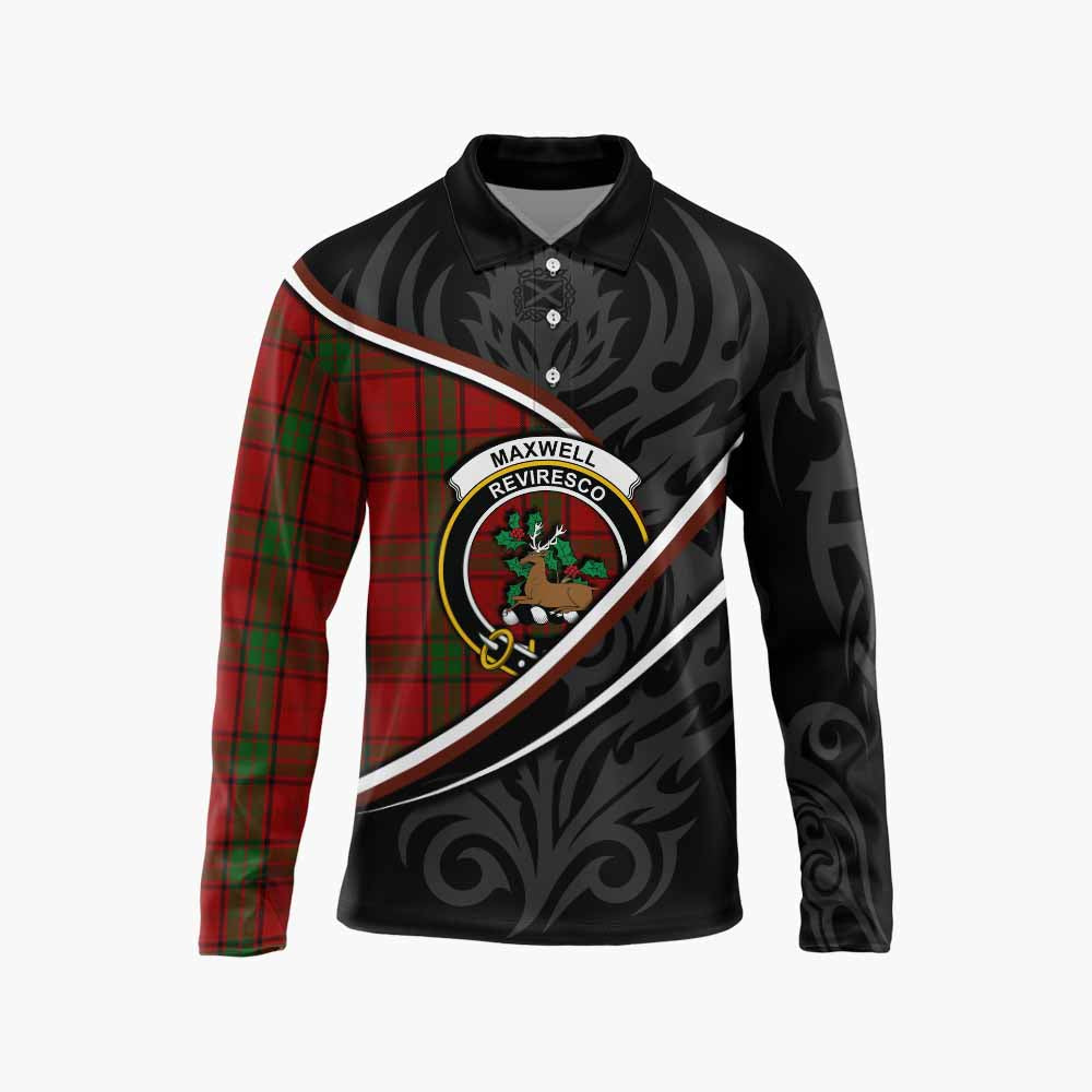 Maxwell Tartan Family Crest Long Sleeve Polo Shirt Celtic Scottish Thistle Floral - Tartan Vibes Clothing