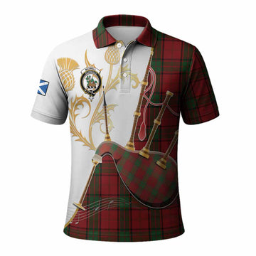 Maxwell Tartan Family Crest Polo Shirt Bagpipes with Scottish Thistle