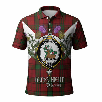 Maxwell Tartan Family Crest Polo Shirt Scottish Burns Night Thistle Floral