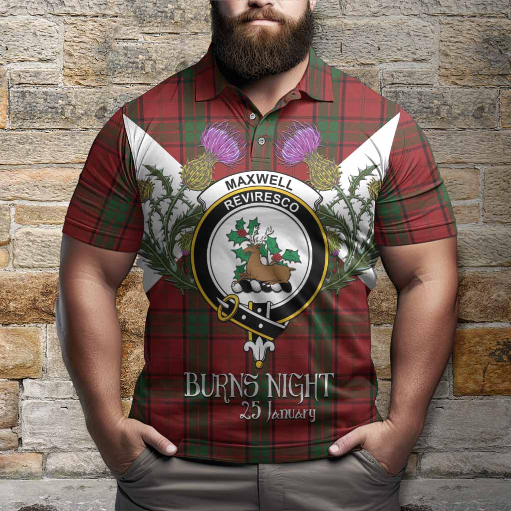 Maxwell Tartan Family Crest Polo Shirt Scottish Burns Night Thistle Floral