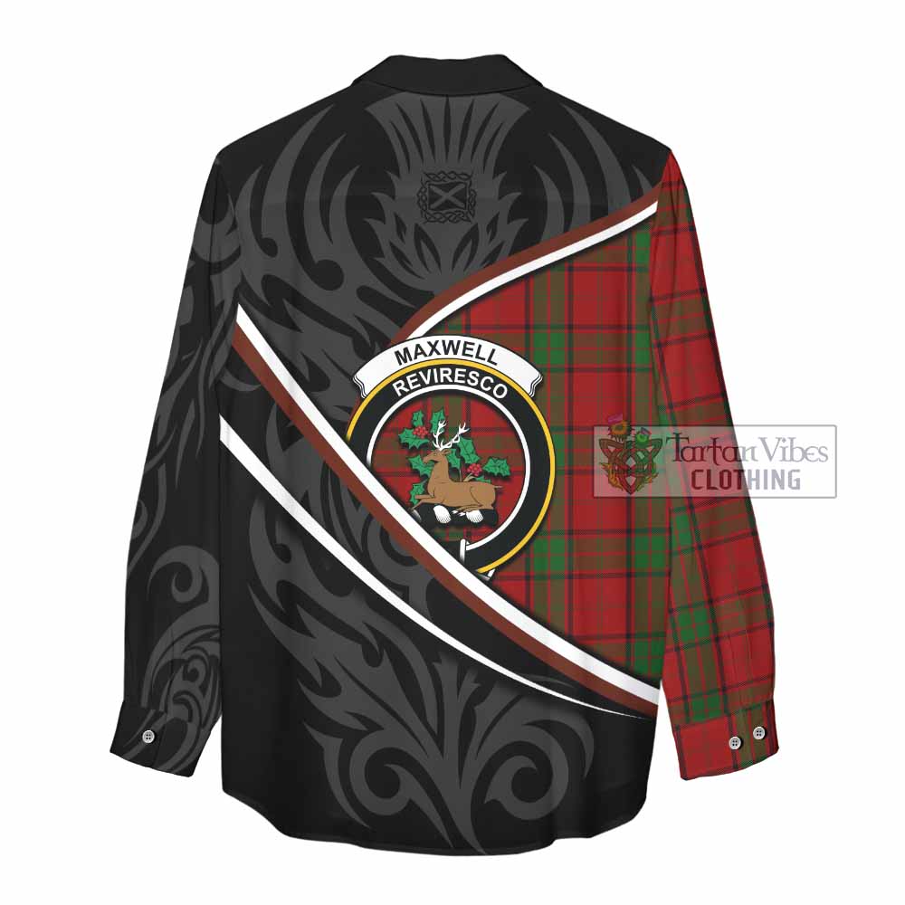 Maxwell Tartan Family Crest Women Casual Shirt Celtic Scottish Thistle Floral - Tartan Vibes Clothing