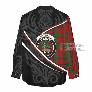 Maxwell Tartan Family Crest Women Casual Shirt Celtic Scottish Thistle Floral
