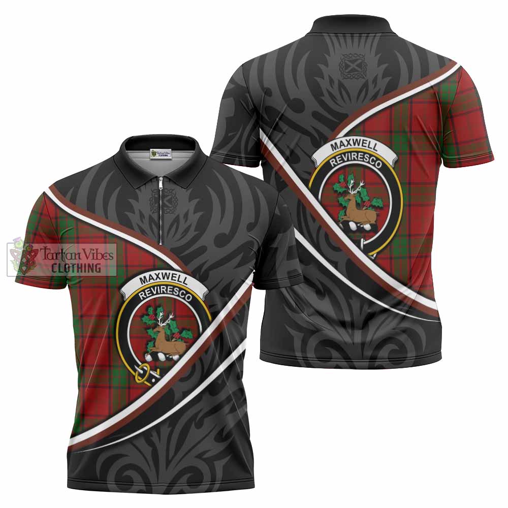 Maxwell Tartan Family Crest Zipper Polo Shirt Celtic Scottish Thistle Floral - Tartan Vibes Clothing