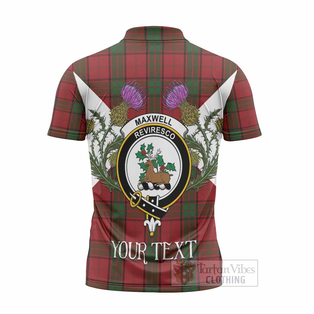 Maxwell Tartan Family Crest Zipper Polo Shirt Scottish Burns Night Thistle Floral