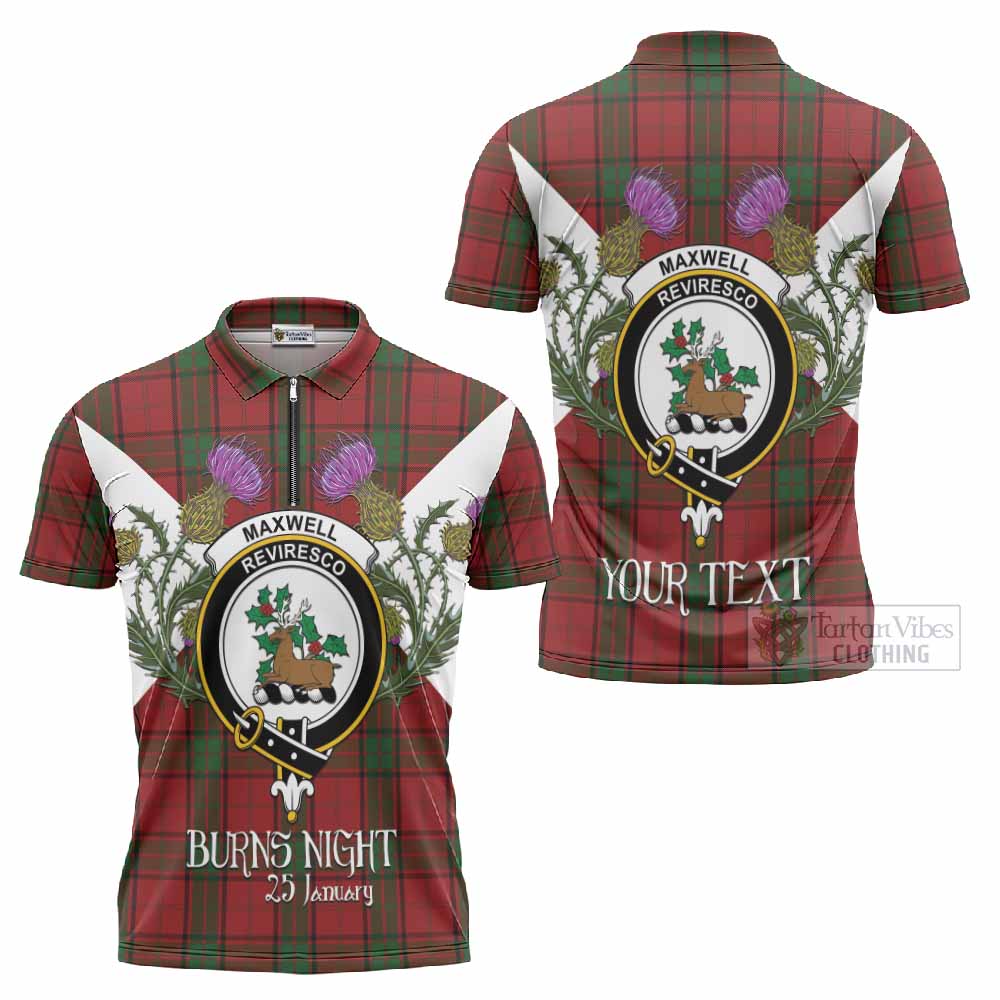 Maxwell Tartan Family Crest Zipper Polo Shirt Scottish Burns Night Thistle Floral