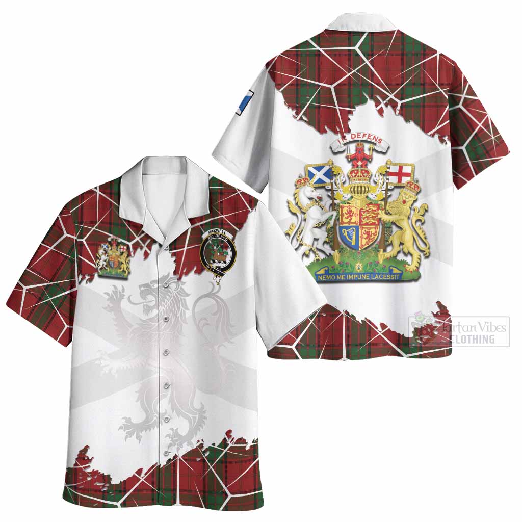 Maxwell Tartan Hawaiian Shirt with Family Crest and Lion Rampant Grunge Style