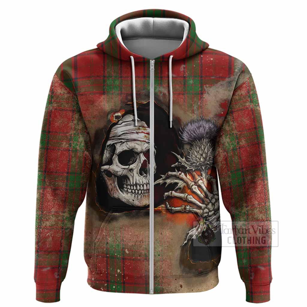 Maxwell Tartan Hoodie Halloween Skeleton With Thistle Burning Effect Zip Hoodie - Tartan Vibes Clothing
