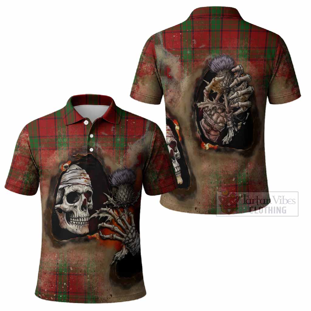 Maxwell Tartan Polo Shirt Halloween Skeleton With Thistle Burning Effect