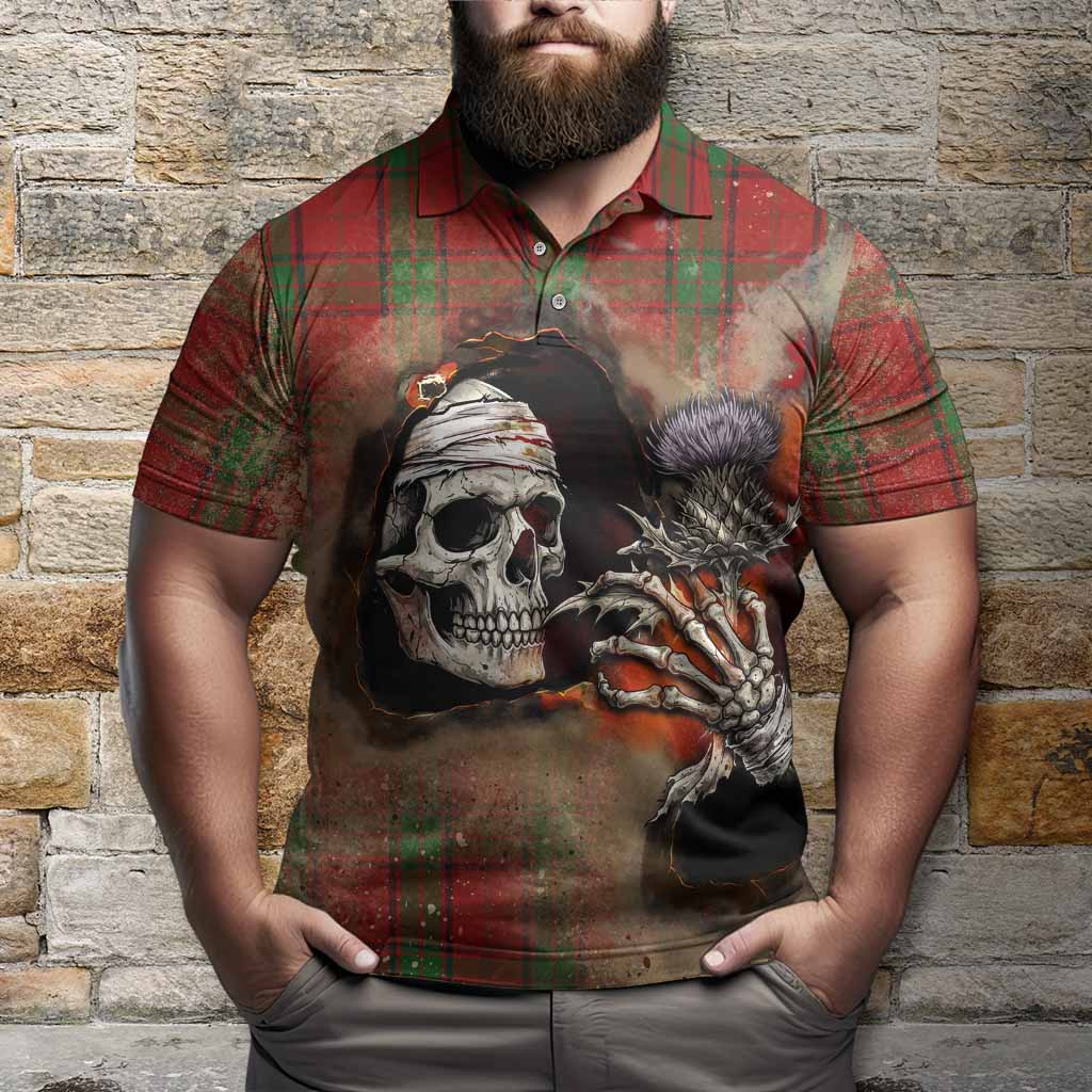 Maxwell Tartan Polo Shirt Halloween Skeleton With Thistle Burning Effect