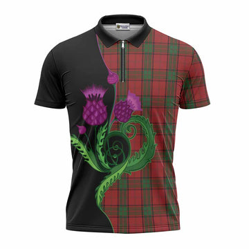 Maxwell Tartan Zipper Polo Shirt Traditional Scottish Thistle