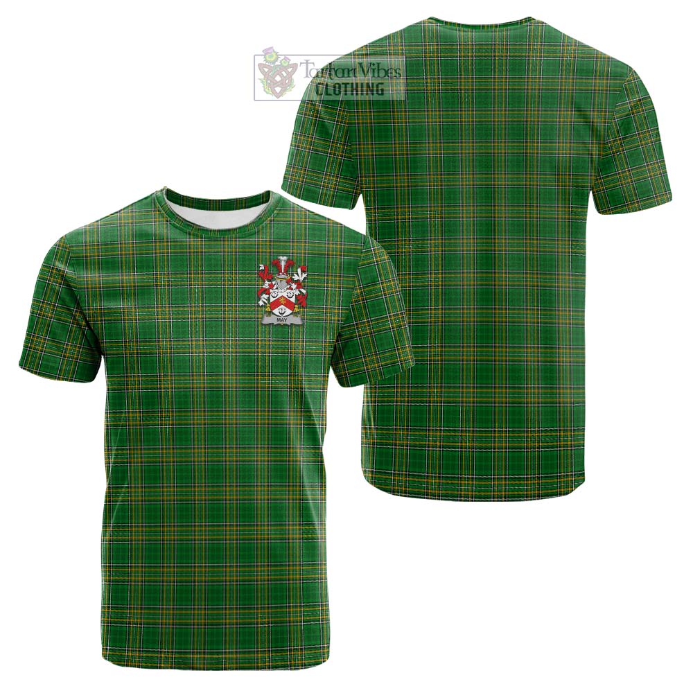 Tartan Vibes Clothing May Irish Clan Tartan Cotton T-shirt with Coat of Arms