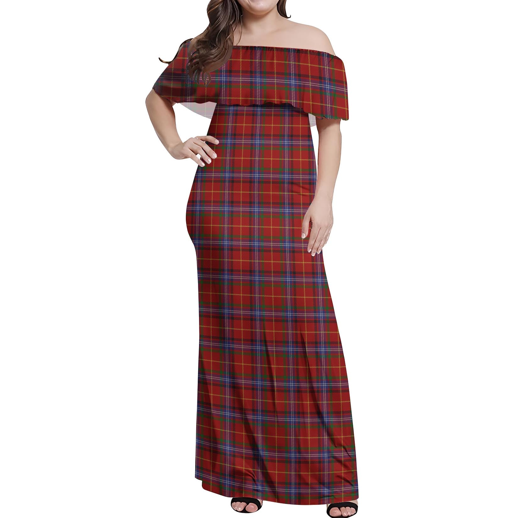 Maynard Tartan Off Shoulder Long Dress Women's Dress - Tartanvibesclothing