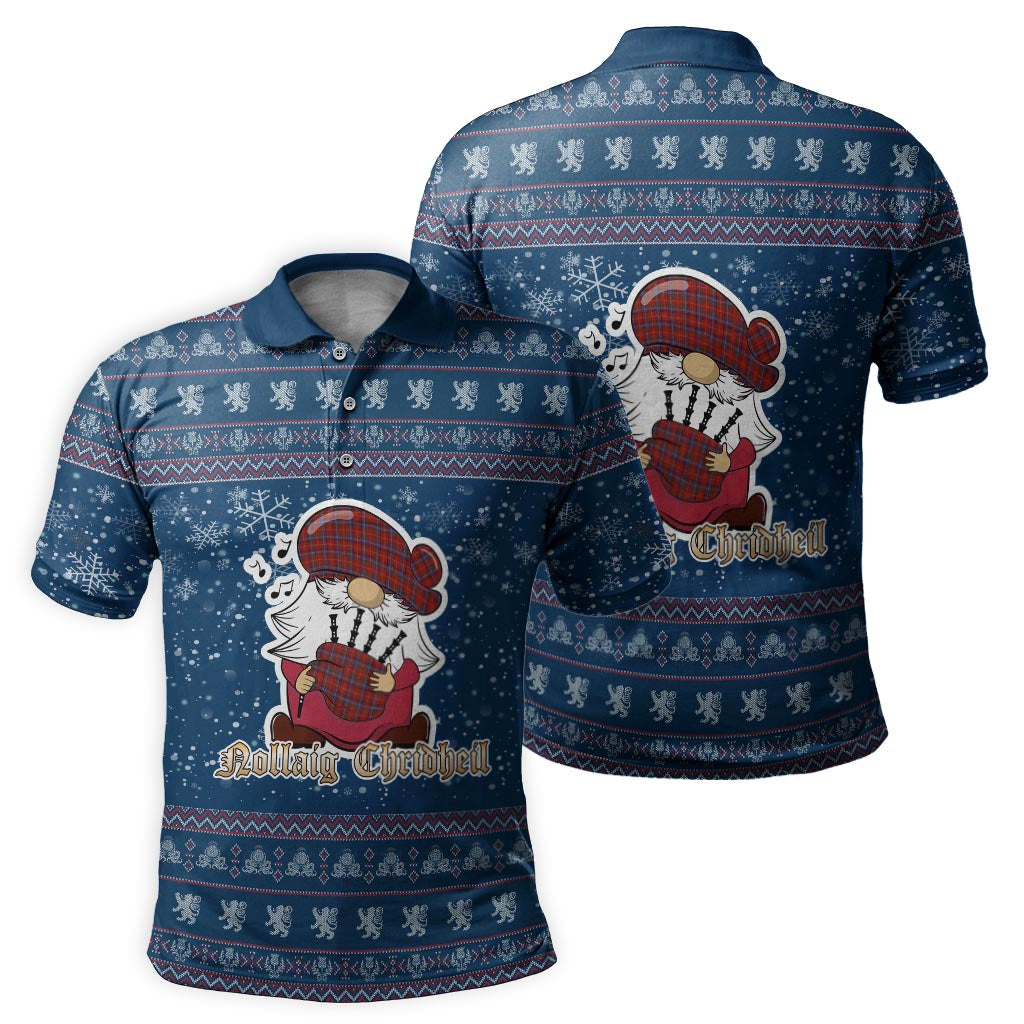 Maynard Clan Christmas Family Polo Shirt with Funny Gnome Playing Bagpipes Men's Polo Shirt Blue - Tartanvibesclothing