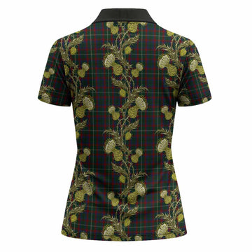 Mayo Tartan Women Polo Shirt Seamless Scottish Thistle Flowers