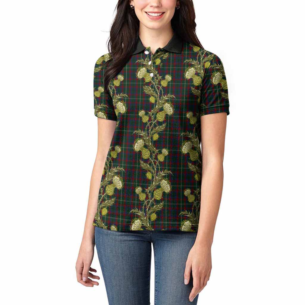 Mayo Tartan Women Polo Shirt Seamless Scottish Thistle Flowers