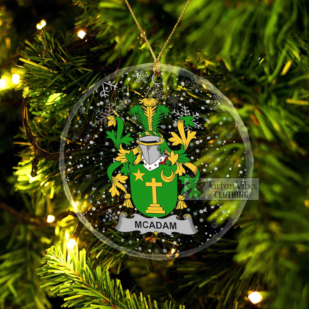 McAdam Irish Clan Christmas Glass Ornament with Coat of Arms Transparent Glass Circle - 2D-tartanvibesclothing