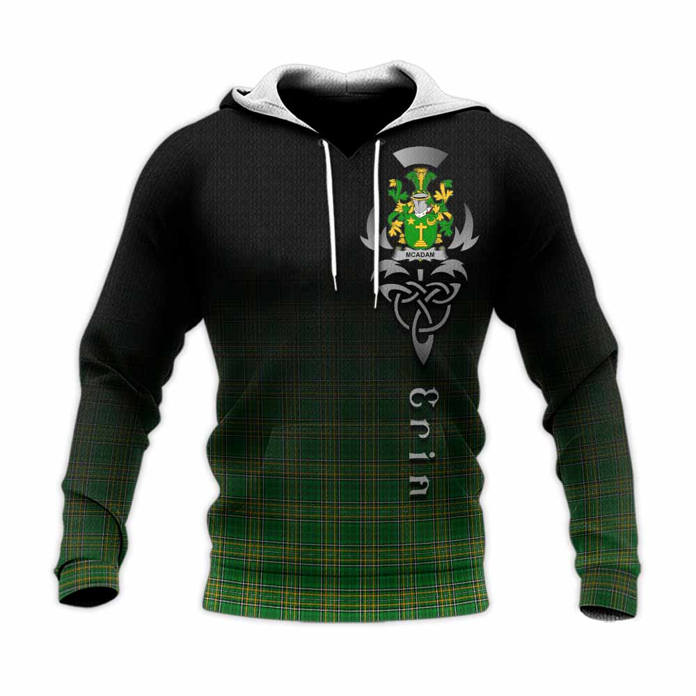 Tartan Vibes Clothing McAdam Irish Clan Knitted Hoodie with Coat of Arms Erin Go Bragh Celtic Inspired