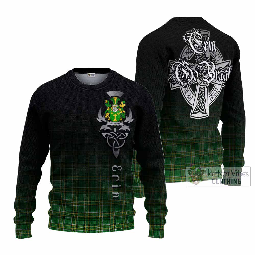 Tartan Vibes Clothing McAdam Irish Clan Knitted Sweater with Coat of Arms Erin Go Bragh Celtic Inspired