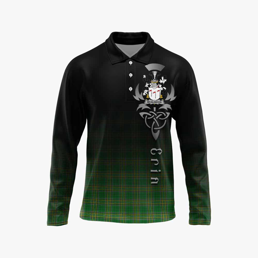 Tartan Vibes Clothing McAlindon Irish Clan Long Sleeve Polo Shirt with Coat of Arms Erin Go Bragh Celtic Inspired
