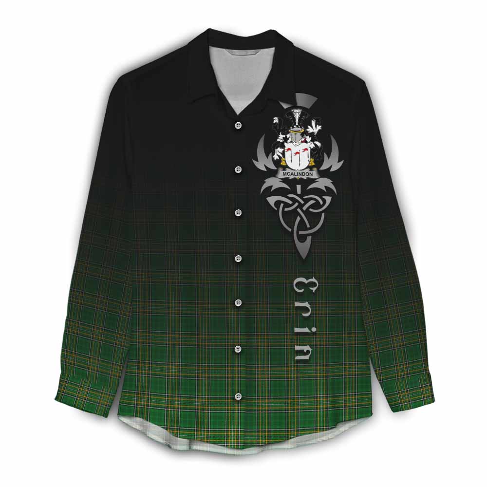 Tartan Vibes Clothing McAlindon Irish Clan Women's Casual Shirt with Coat of Arms Erin Go Bragh Celtic Inspired