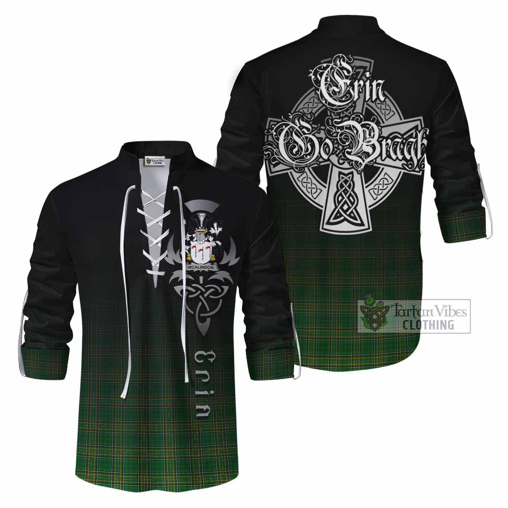 Tartan Vibes Clothing McAlindon Irish Clan Ghillie Kilt Shirt with Coat of Arms Erin Go Bragh Celtic Inspired