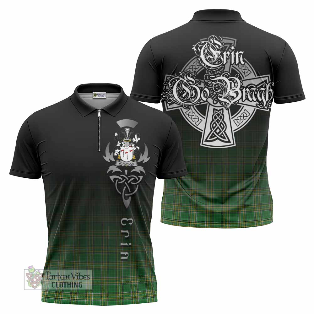 Tartan Vibes Clothing McAlindon Irish Clan Zipper Polo Shirt with Coat of Arms Erin Go Bragh Celtic Inspired