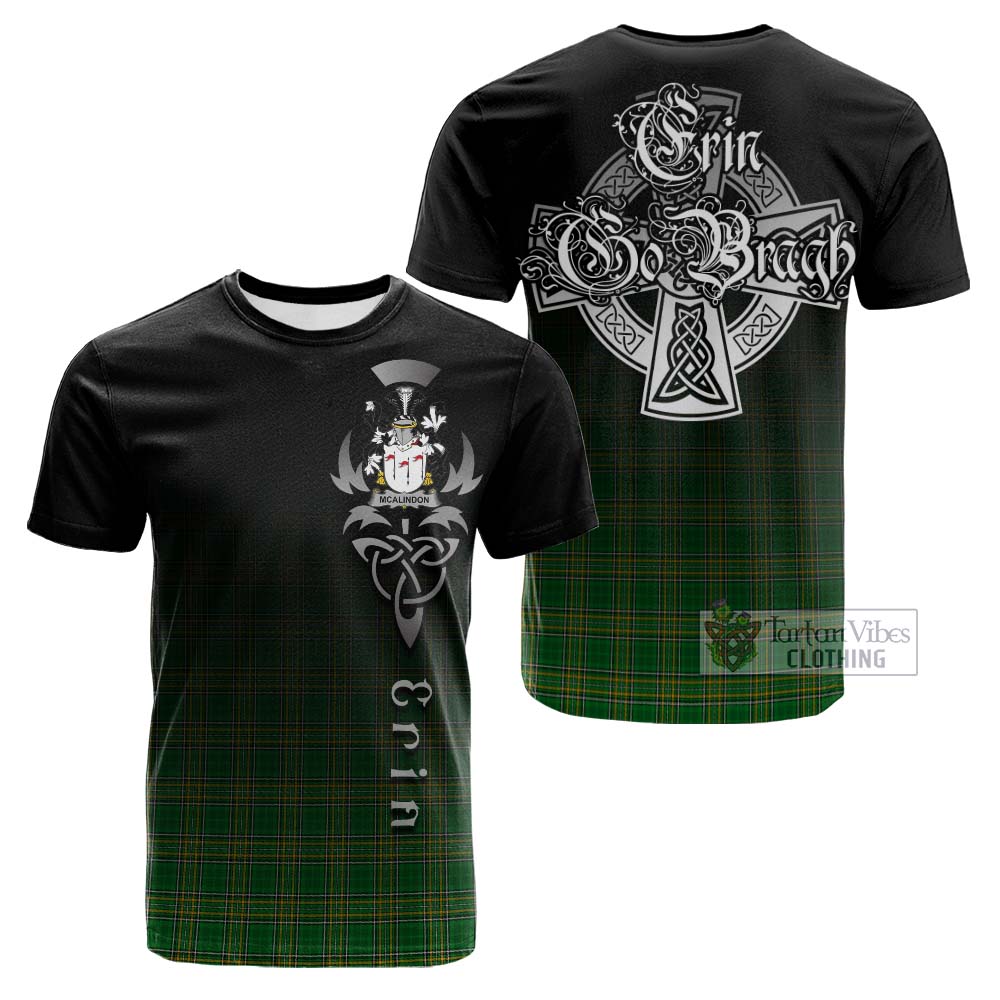 Tartan Vibes Clothing McAlindon Irish Clan Cotton T-shirt with Coat of Arms Erin Go Bragh Celtic Inspired
