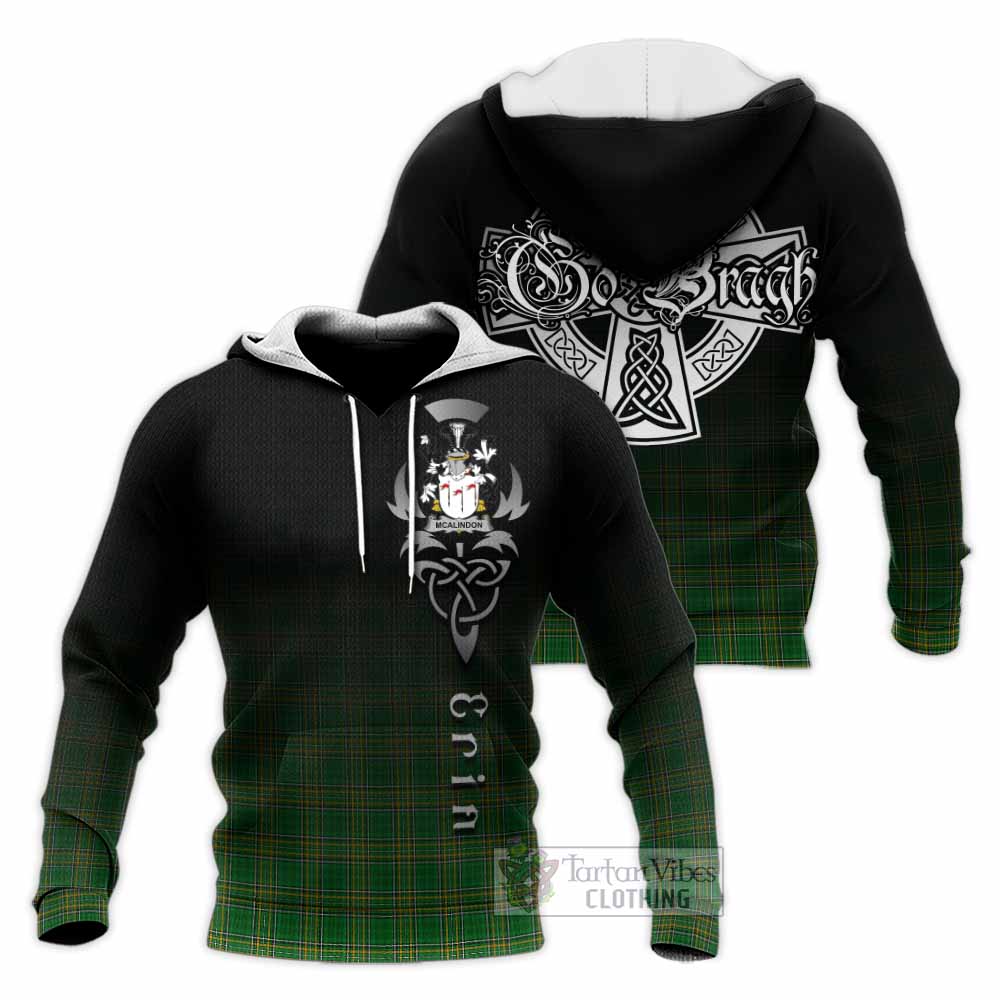 Tartan Vibes Clothing McAlindon Irish Clan Knitted Hoodie with Coat of Arms Erin Go Bragh Celtic Inspired