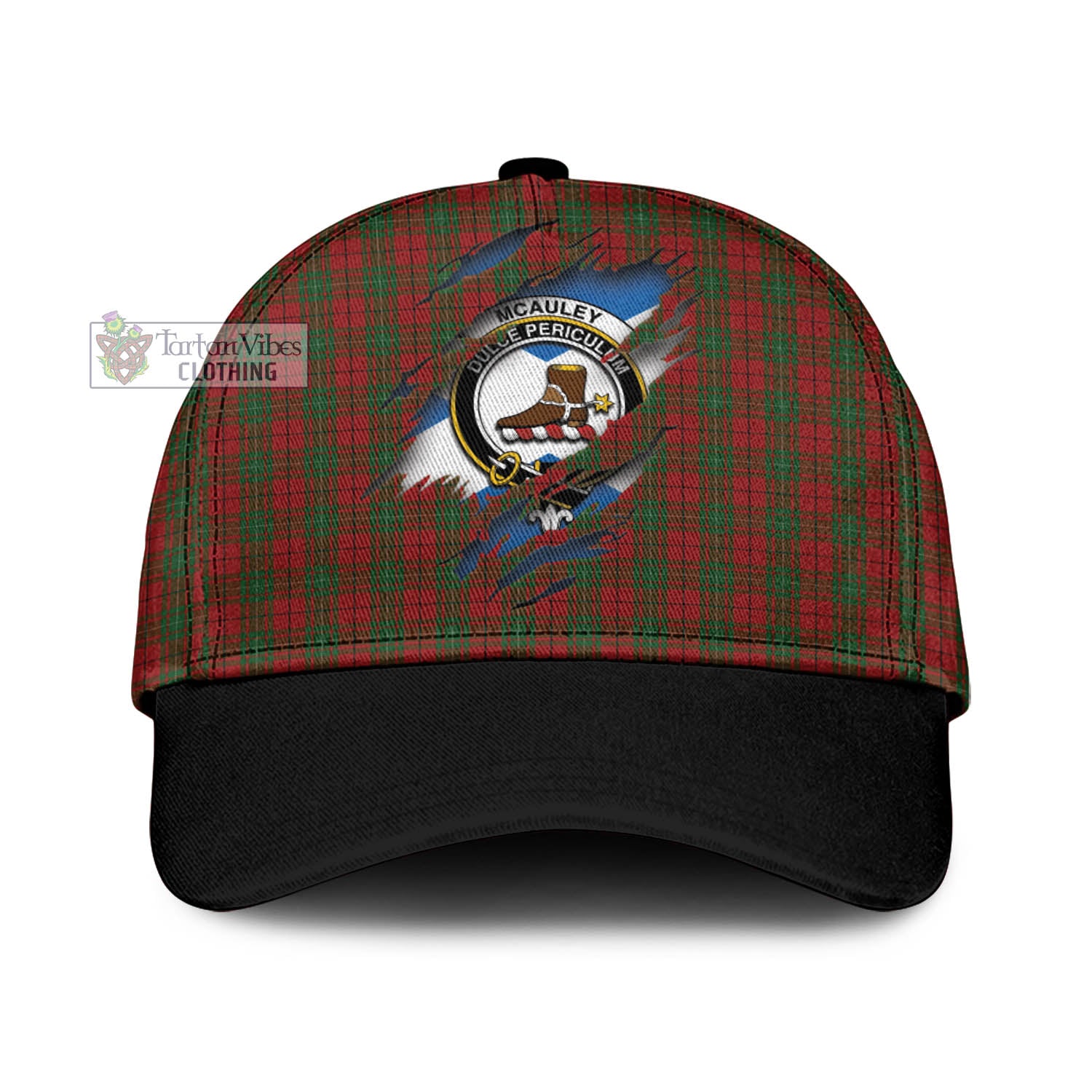 Tartan Vibes Clothing McAuley Tartan Classic Cap with Family Crest In Me Style