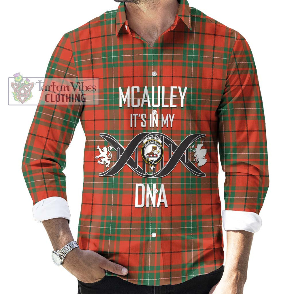 McAuley Ancient Tartan Long Sleeve Button Shirt with Family Crest DNA In Me Style Men's Shirt S - Tartanvibesclothing Shop