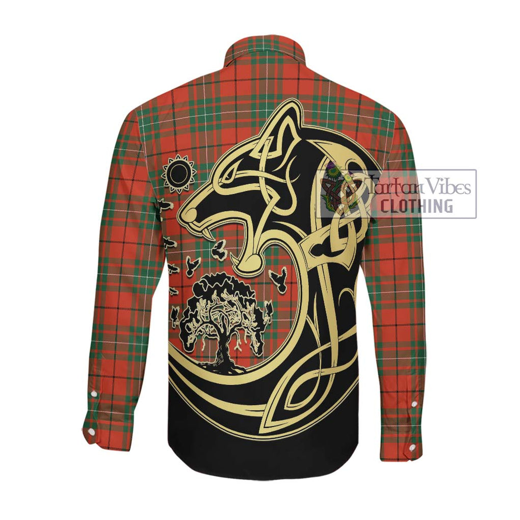 McAuley Ancient Tartan Long Sleeve Button Shirt with Family Crest Celtic Wolf Style Men's Shirt - Tartan Vibes Clothing