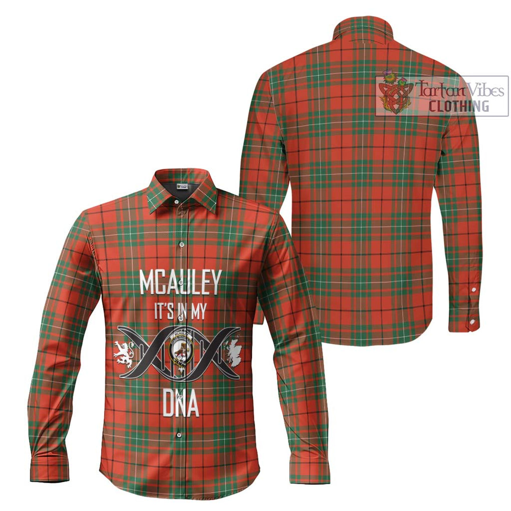 McAuley Ancient Tartan Long Sleeve Button Shirt with Family Crest DNA In Me Style Men's Shirt - Tartanvibesclothing Shop