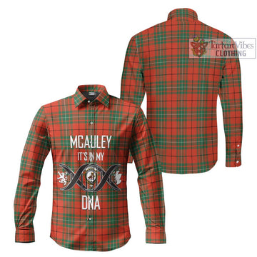 McAuley Ancient Tartan Long Sleeve Button Shirt with Family Crest DNA In Me Style Men's Shirt - Tartanvibesclothing Shop