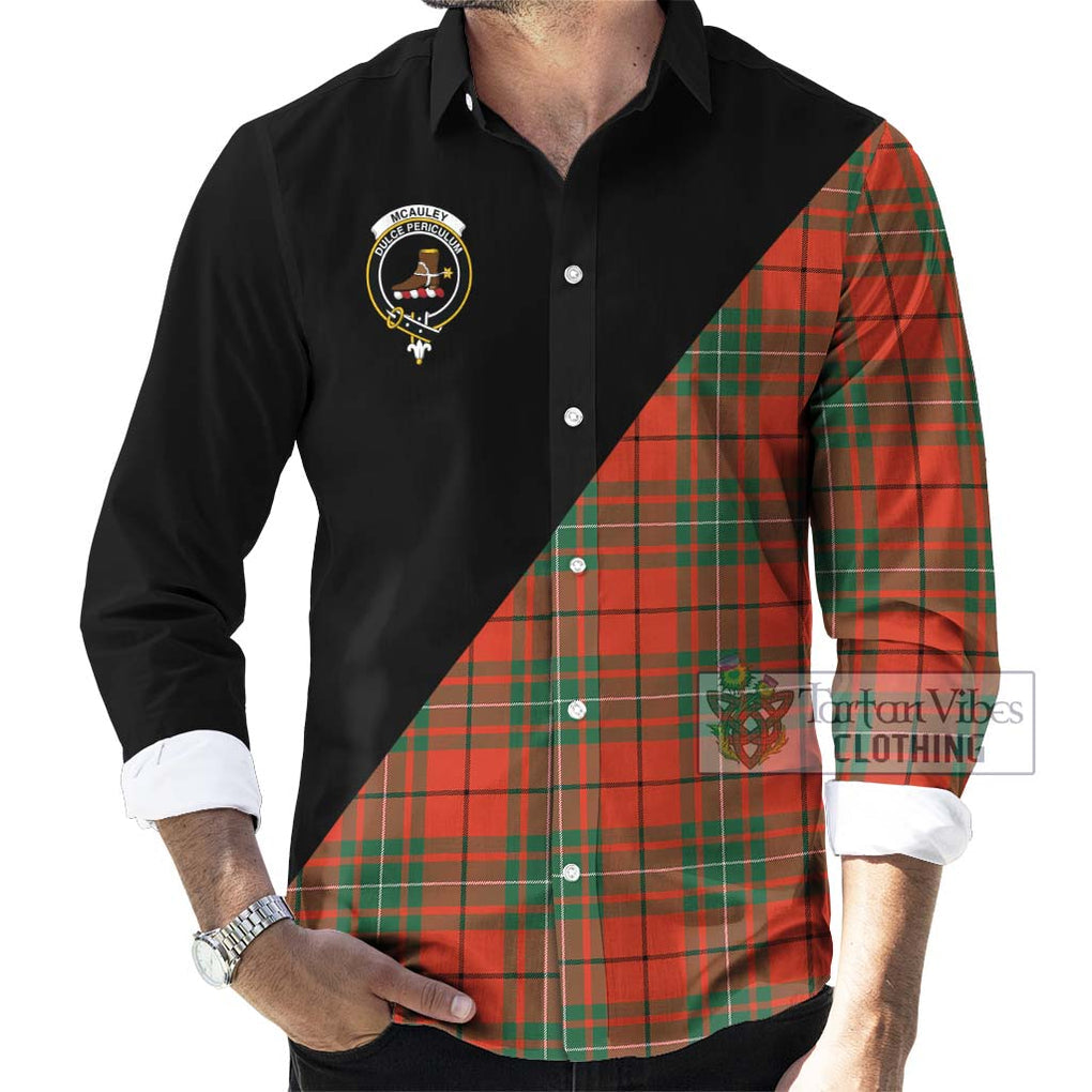 McAuley Ancient Tartan Long Sleeve Button Shirt with Family Crest and Military Logo Style - Tartanvibesclothing Shop