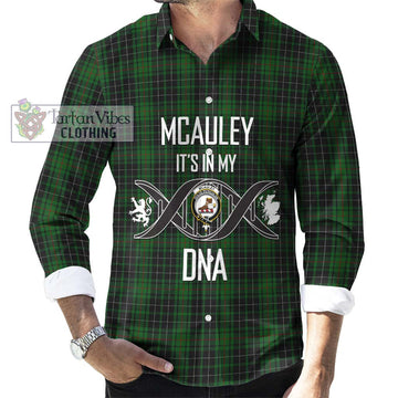 McAuley Hunting Tartan Long Sleeve Button Shirt with Family Crest DNA In Me Style Men's Shirt S - Tartanvibesclothing Shop
