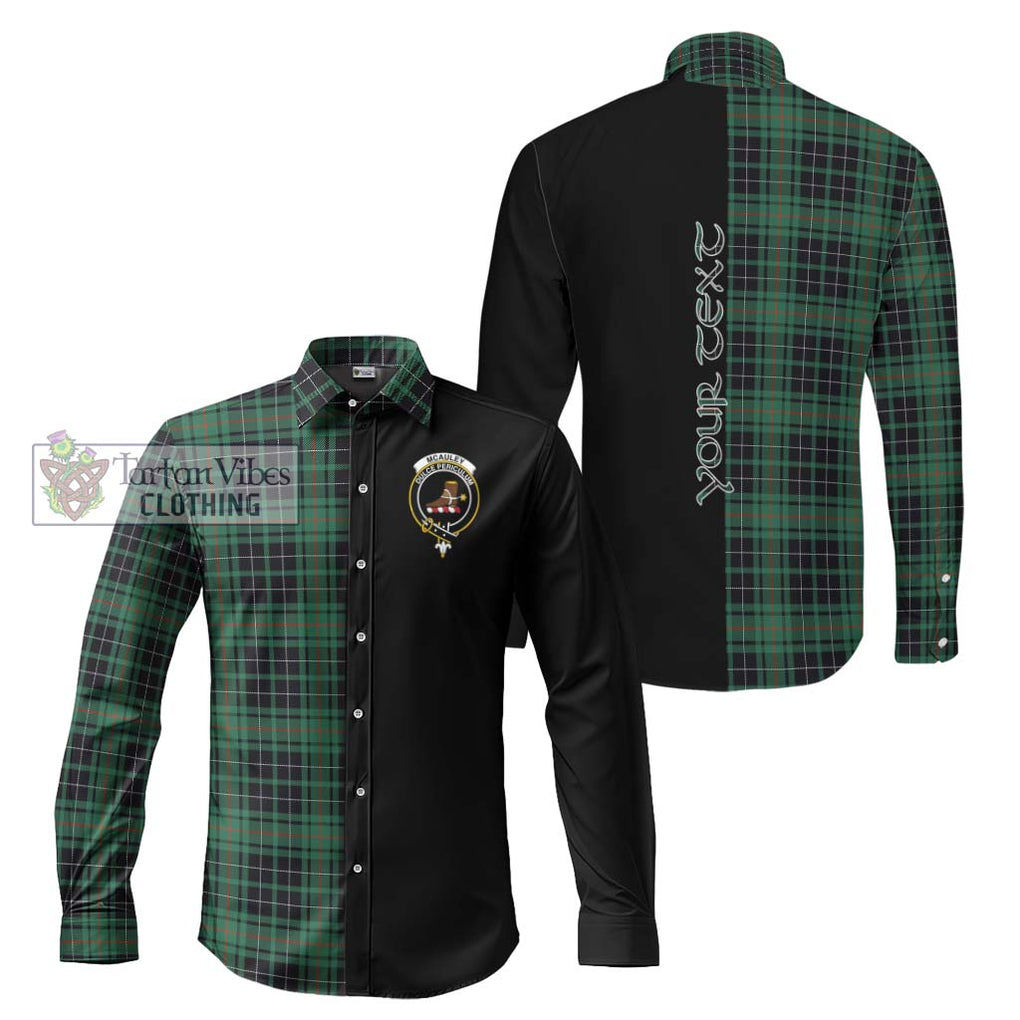 McAuley Hunting Ancient Tartan Long Sleeve Button Shirt with Family Crest and Half Of Me Style Men's Shirt S - Tartanvibesclothing Shop