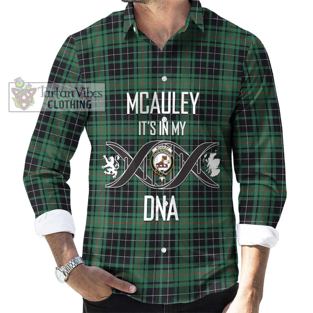 McAuley Hunting Ancient Tartan Long Sleeve Button Shirt with Family Crest DNA In Me Style Men's Shirt S - Tartanvibesclothing Shop