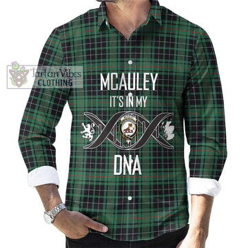 McAuley Hunting Ancient Tartan Long Sleeve Button Shirt with Family Crest DNA In Me Style Men's Shirt S - Tartanvibesclothing Shop