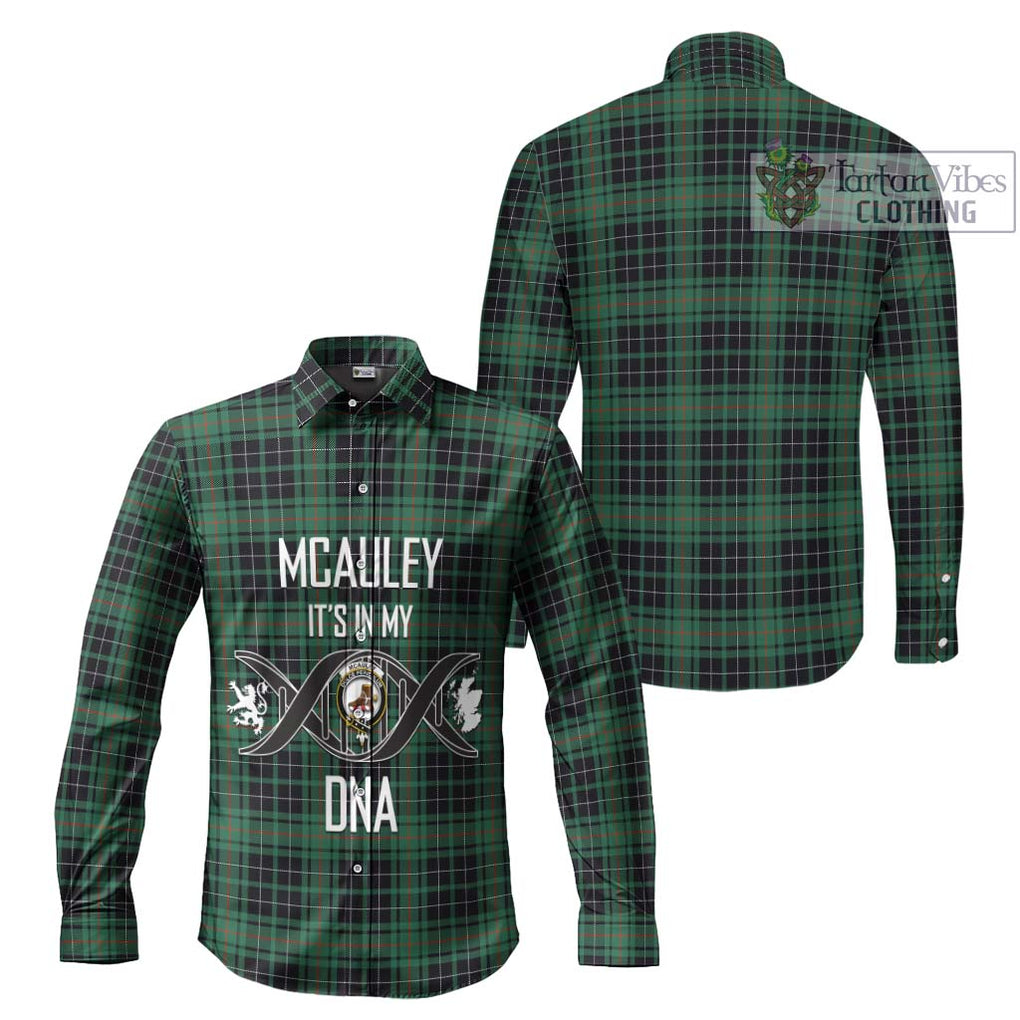 McAuley Hunting Ancient Tartan Long Sleeve Button Shirt with Family Crest DNA In Me Style Men's Shirt - Tartanvibesclothing Shop