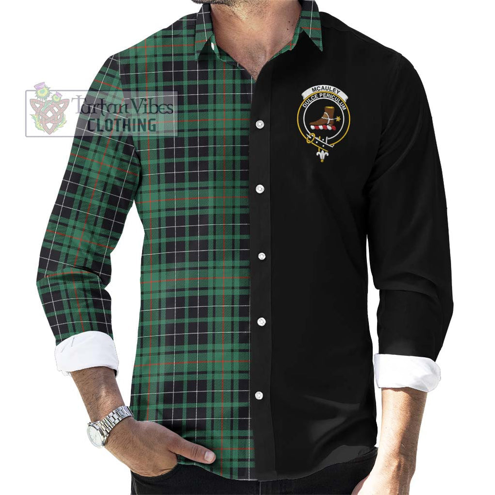 McAuley Hunting Ancient Tartan Long Sleeve Button Shirt with Family Crest and Half Of Me Style - Tartanvibesclothing Shop