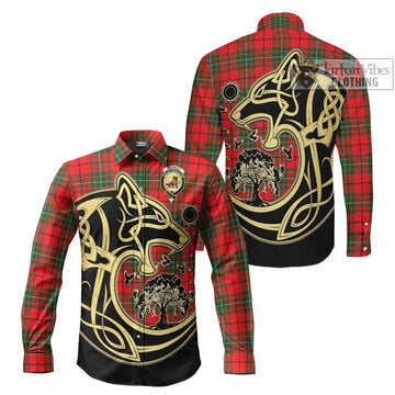 McAuley Modern Tartan Long Sleeve Button Shirt with Family Crest Celtic Wolf Style Men's Shirt S - Tartan Vibes Clothing