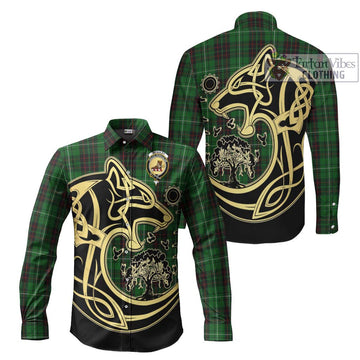 McAuley of Lewis Tartan Long Sleeve Button Shirt with Family Crest Celtic Wolf Style Men's Shirt S - Tartan Vibes Clothing