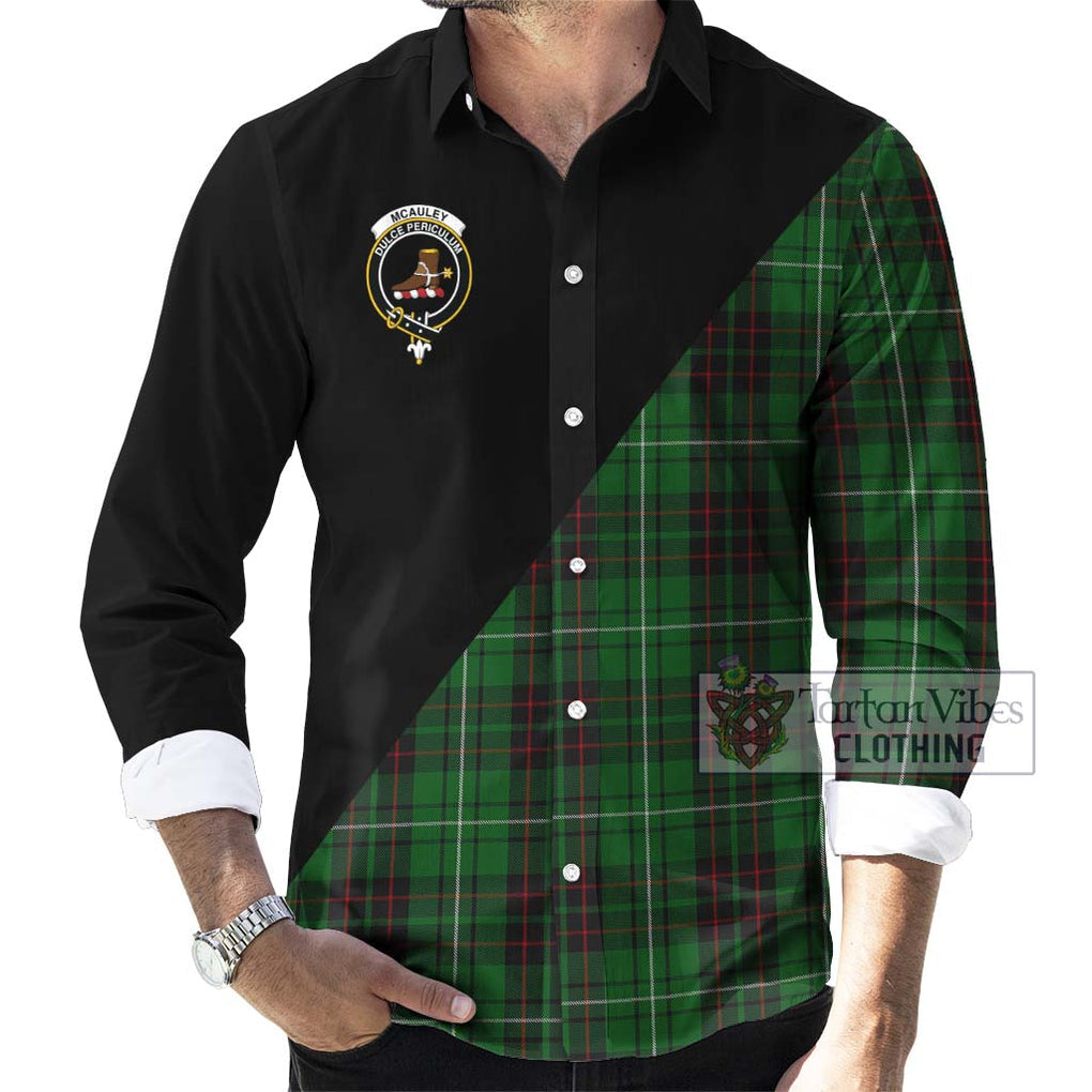 McAuley of Lewis Tartan Long Sleeve Button Shirt with Family Crest and Military Logo Style - Tartanvibesclothing Shop