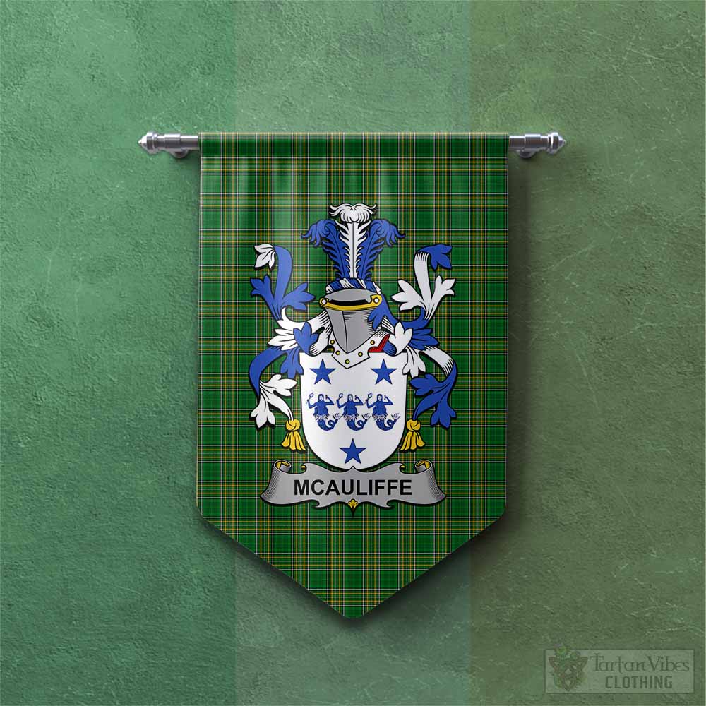 McAuliffe Irish Clan Tartan Gonfalon, Tartan Banner with Coat of Arms Chevron - Tartan Vibes Clothing