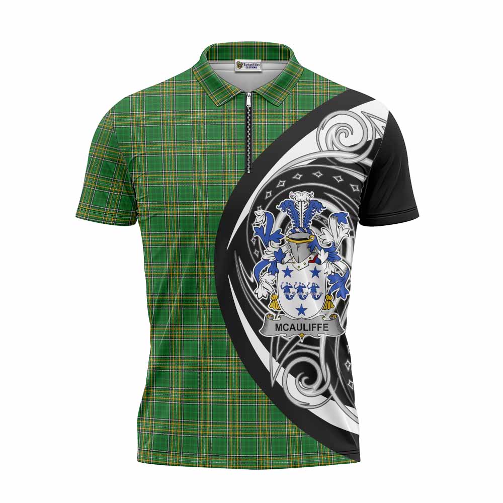 McAuliffe Irish Clan Zipper Polo Shirt Celtic Circle Style Unisex - Tartan Vibes Clothing
