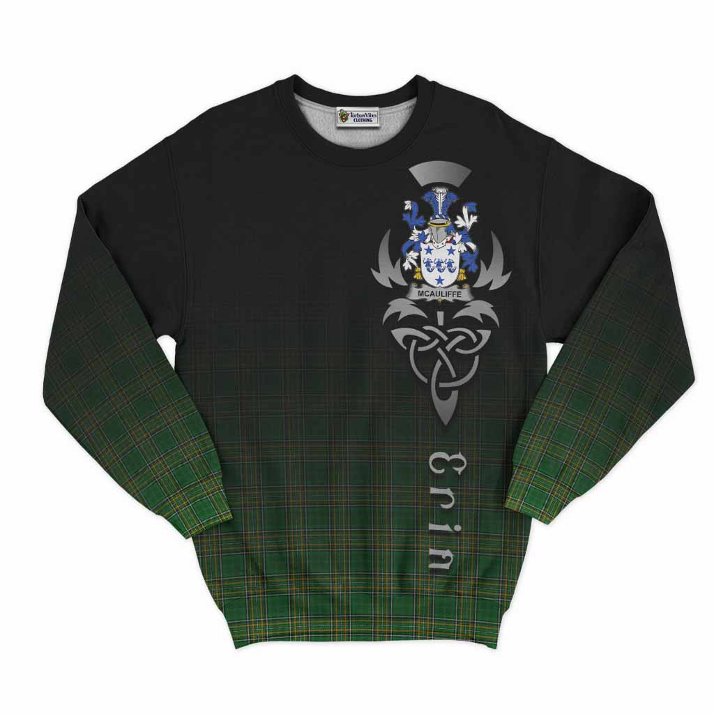 Tartan Vibes Clothing McAuliffe Irish Clan Sweatshirt with Coat of Arms Erin Go Bragh Celtic Inspired
