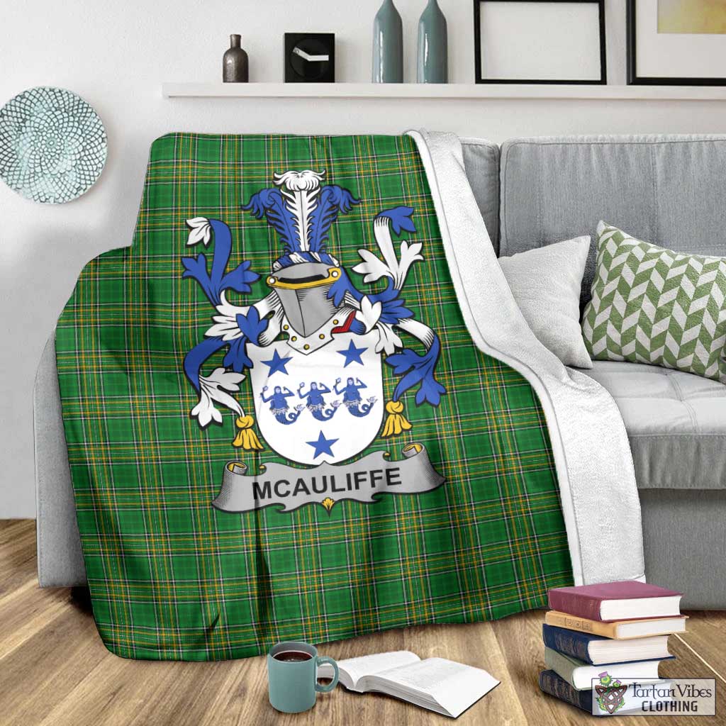 McAuliffe Irish Clan Tartan Blanket with Coat of Arms - Tartan Vibes Clothing