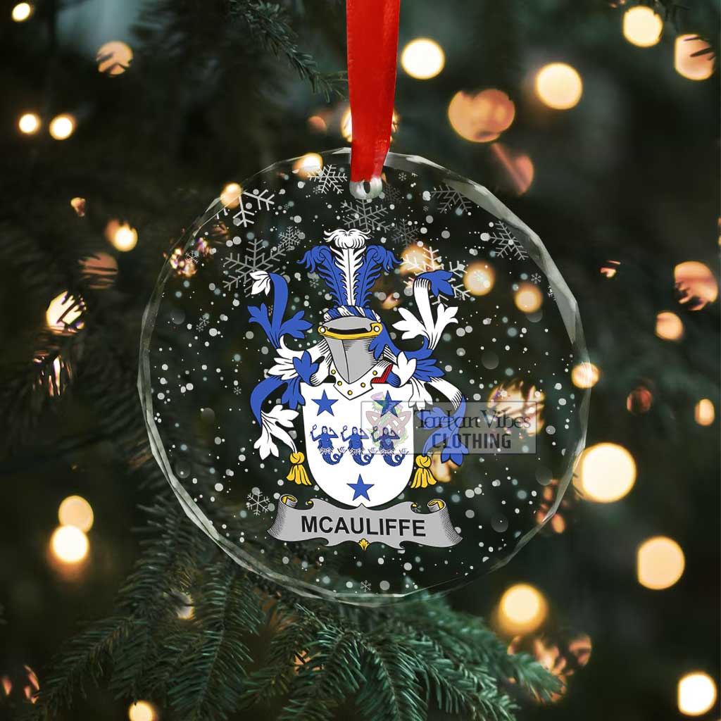 McAuliffe Irish Clan Christmas Glass Ornament with Coat of Arms - 2D-tartanvibesclothing