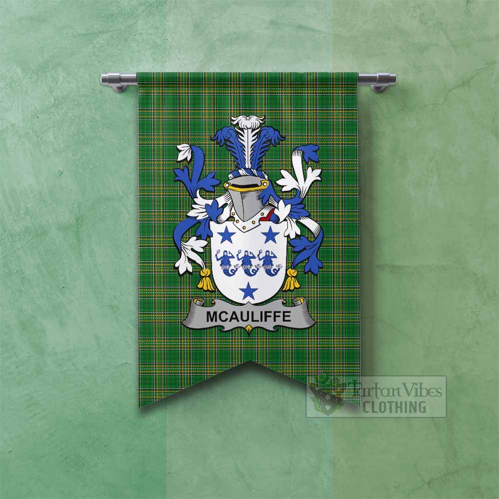 McAuliffe Irish Clan Tartan Gonfalon, Tartan Banner with Coat of Arms Fishtail - Tartan Vibes Clothing